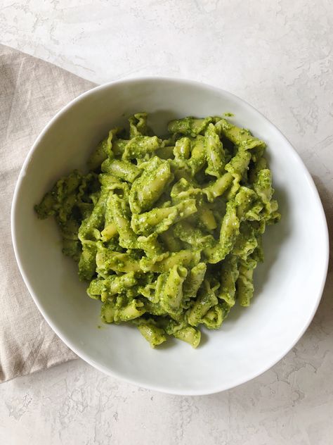 Campanelle with Vegan Spinach Macadamia Pesto Macadamia Pesto, Classic Pesto Recipe, Campanelle Pasta, Vegan Spinach, Dark Leafy Greens, Sandwich Spread, Veggie Dip, Pesto Recipe, Pesto Pasta