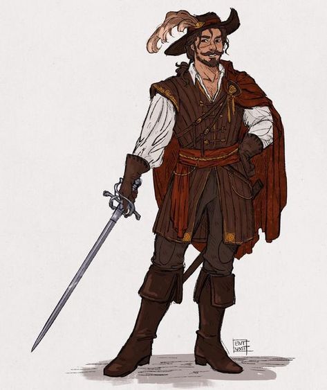 Dnd Conquistador, Rapier Character, Fencer Character Design, Dnd Sailor Character Design, Swashbuckler Dnd, Spanish Pirate, Pirate Dnd Art, Swashbuckler Character Art, Musketeer Art