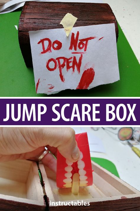 Have fun with your friends with this jump scare box that contains a pair of fake wind up teeth that will jump and shake when the box is opened. #Instructables #halloween #prank #AprilFools #toy Easy Pranks, Jump Scare, Funny Weekend Quotes, Halloween Pranks, Diy Robot, Stem Activity, Easy Halloween Crafts, Diy Projects For Kids, Science Project