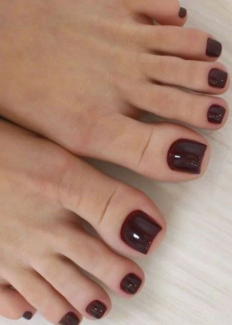 Red Wine Toe Nails, Dark Red Toes Pedicure, Pedicure Dark Colors, Feet Color Nails, Maroon Pedicure Toenails, Dark Red Pedicure Toenails, Maroon Toenails, Dark Pedicure Ideas, Dark Color Pedicure