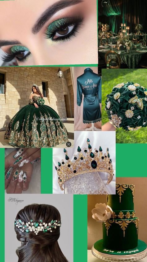 Forest Green Quinceanera, Green Quince Theme, Emerald Green Quince Theme, Enchanted Forest Quinceanera Theme, Enchanted Forest Quinceanera, Emerald Green Quince, Quinceanera Red, Green Quinceanera, Mexican Quinceanera