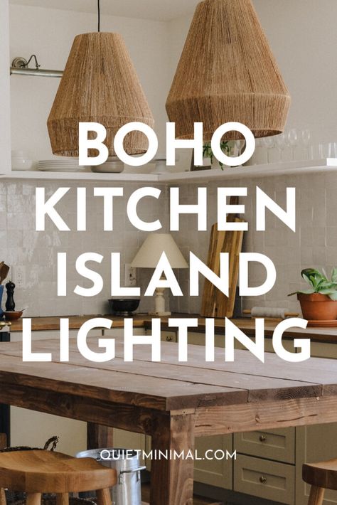 Boho Kitchen Lights, Boho Island Lighting, Boho Pendant Light Kitchen Island, Modern Boho Kitchen Island, Pendant Lights Over Kitchen Island Boho, Boho Kitchen Island Lighting, Boho Kitchen Ideas Bohemian Style, Chandelier Over Kitchen Island, Over Sink Light