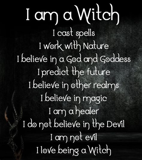 I Am A Witch - I Cast Spells - I Walk With Nature - I Believe In A Goddess and A God - I Predict The Future - I Believe In Other Realms - I Believe In Magic - I Am A Healer - I Do Not Believe In The Devil - I An Not Evil - I Love Being A Witch! I Am A Witch, Male Witch, Witch Quotes, Wiccan Witch, Eclectic Witch, Wiccan Spell Book, Witch Spell Book, Pagan Witch, Witch Magic