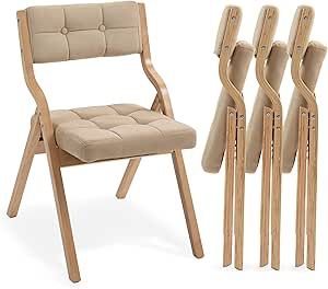 HOMEFUN Folding Chairs with Cushion, Wooden Padded Folding Chairs 4 Pack, Portable and Assembled Folding Dining Chair for Guests Kitchen Office Wedding and Party, Khaki Extra Seating For Holidays, Comfortable Dining Room Chairs, Cottage Homestead, Padded Folding Chairs, Folding Dining Chairs, Stackable Dining Chairs, Rockaway Beach, A Frame Cabin, Guest Chair