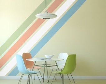 Striped Kitchen, Geometric Wall Paint, Stripe Wall, Rainbow Wall Decal, Striped Walls, Kitchen Walls, Wall Borders, Removable Wall Stickers, Paint Stripes