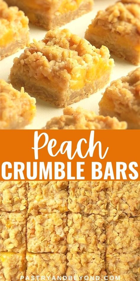 Peach Bars, Peach Crumble Bars, Peach Oatmeal, Oatmeal Crumble, Peach Dessert Recipes, Peach Crumble, Peach Recipes, Peach Desserts, Crumble Bars