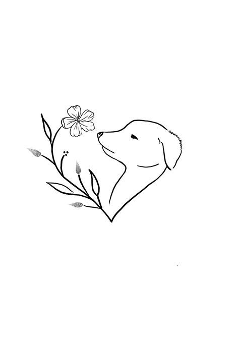 Dog And Heart Tattoo, Paw Print Line Tattoo, Dog Heart Tattoo, Paw Print Drawing, Butterfly Line Drawing, Heart Flower Tattoo, Husky Tattoo, Cat And Dog Tattoo, Mandela Tattoo