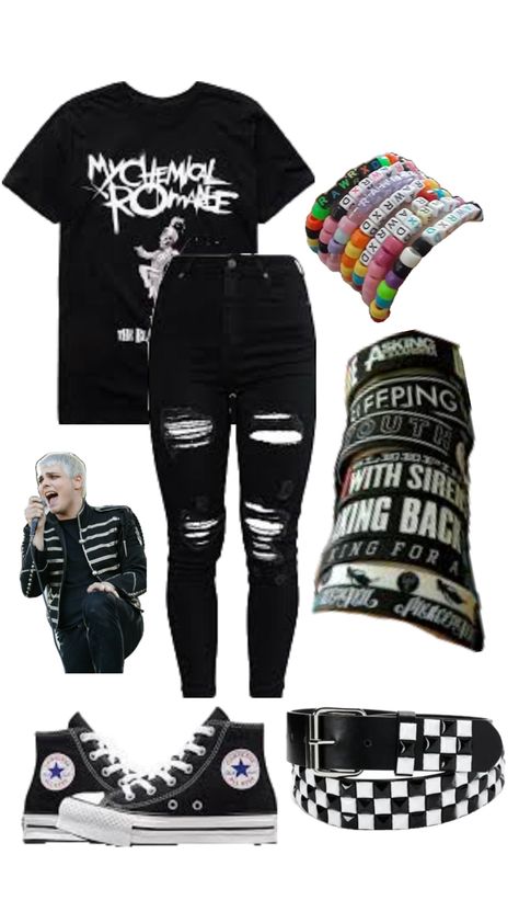 emo outfit (including GERARD WAY) Scene Kid Aesthetic, Emo Scene Outfits, Emo Outfit, Black Sisters, Scene Outfits, Scene Emo, Scene Kids, Punk Rock Fashion, Emo Outfits