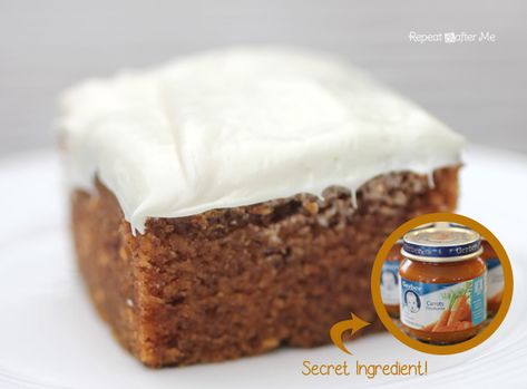 Baby Food Carrot Cake, Carrot Cake Recipe With Baby Food, Wic Recipes, Carrot Bars, Party Dinners, Baby Carrot Recipes, The Best Carrot Cake, Carrot Cake Bars, Carrot Spice Cake