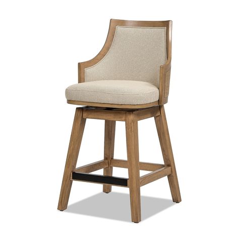 Bahama 26" Wood and Rattan Upholstered Swivel Counter Stool - Bed Bath & Beyond - 38266451 Jennifer Taylor, Swivel Counter Stools, Home Bar Furniture, Dining Stools, Farmhouse Charm, Traditional Furniture, Farmhouse Chic, Upholstered Seating, Chic Home