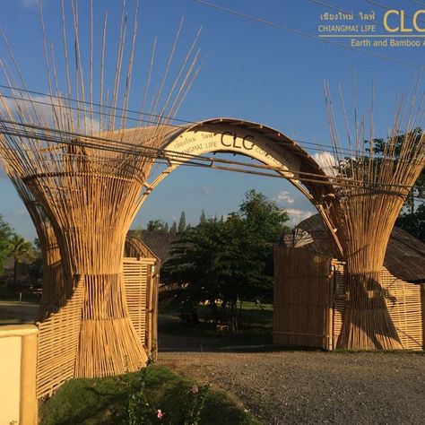 Entrance Gate at CLC | Bamboo Architecture | CLA Bamboo Gate Design, Bamboo Building, Event Entrance, Bamboo House Design, Farm Gate, Bamboo Structure, Entrance Gate, Bamboo Architecture, Entrance Gates Design