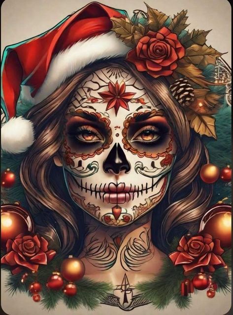 Day Of The Dead Girl Tattoo, Sugar Skull Images, Day Of The Dead Girl, Skull Girls, Mexican Culture Art, Chicano Art Tattoos, Sugar Skull Tattoos, Sugar Skull Makeup, Dark Christmas