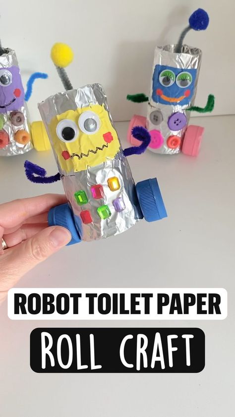 Robot Toilet Paper | Pinterest Robot Craft, Babysitting Crafts, Roll Craft, Recycled Crafts Kids, Toddler Arts And Crafts, Paper Roll Crafts, Daycare Crafts, Classroom Crafts, Camping Crafts