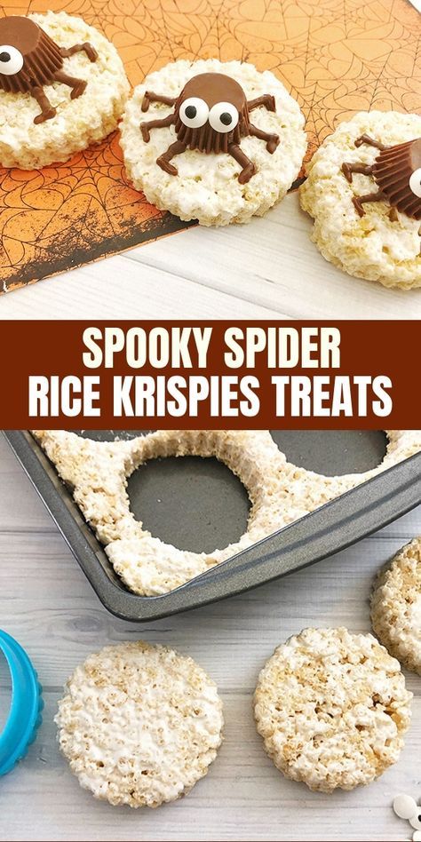 Spooky Spider Rice Krispies Treats are the perfect Halloween snack or party treat. So fun to make as they are to eat! #halloween #ricekrispiestreats #partytreats #snack #sweets #spider #partyfood #kidscrafts Kids Cooking Party, Halloween Rice Krispie Treats, Pasteles Halloween, Halloween Food Desserts, Halloween Snack, Halloween Treats For Kids, Rice Krispies Treats, Krispies Treats, Rice Krispie Treats