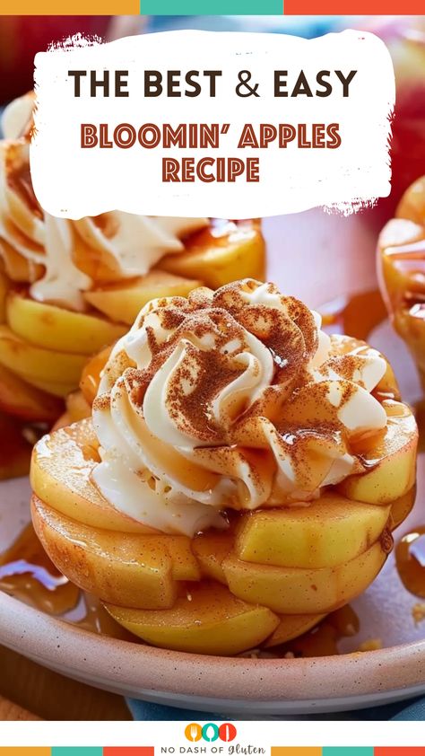 Bloomin’ Apples Recipe Baked Blooming Apple Recipe, Fruit And Ice Cream Desserts, Blooming Apples Recipe, Bloomin Apple Recipe, Blooming Apple Recipe, Caramel Apple Dessert Recipes, Apple Blossom Recipe, Bloomin Apples, Apples And Caramel