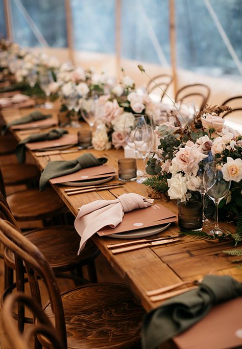 Wedding In The Bush, Terracotta Blush Sage Wedding, Bush Wedding Decor, Blush Napkins Wedding, Bush Wedding Ideas, Sage Blush And Gold Wedding, Australian Bush Wedding, Sage And Blush Wedding Decor, Rural Wedding Ideas