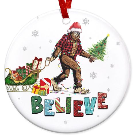 Bigfoot Decor, Sasquatch Christmas, Bigfoot Ornament, Bigfoot Christmas, Christmas Doors, Sasquatch Gifts, Bigfoot Gifts, Funny Bigfoot, Funny Ornaments