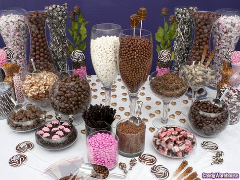 Candy chocolate table Pink Candy Table, Candy Buffet Bar, Brown Candy, Lolly Buffet, Candy Buffet Wedding, Candy Buffet Tables, Candy Display, Candy Station, Dessert Buffet