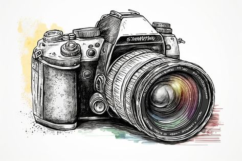 Photo a drawing of a camera with the wor... | Premium Photo #Freepik #photo Hand Holding Camera Drawing, Aesthetic Camera Drawing, Drawing Of A Camera, Vintage Cameras Drawing, Camera Drawing Sketches, Camera Drawing Art, Fun Sketches, Flash Sketch, Camera Painting