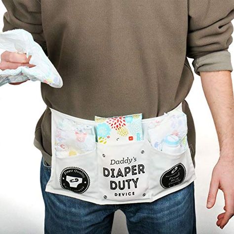 This is a great little kit for the new dad to be! It’s both funny and useful. Daddy’s Diaper Duty Device is fully equipped with diapers, wipes, plastic tongs, safety glasses, and travel-sized baby products, all tucked into a fun apron tool belt. It even comes with a hilarious instructional manual. If you’re looking for funny new dad gifts that will be a hit at the baby shower and make everyone laugh, get one of these! Daddy Doody Kit New Dads, Daddy Apron For Baby, Daddy Apron, Baby Shower Gifts To Make, New Dad Gifts, Baby Hampers, Dad Crafts, Funny Baby Gifts, Baby Checklist