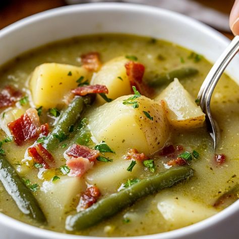 Green Bean Potato Soup, Green Bean Soup German, German Green Bean Soup, Green Bean Soup Recipes, Green Bean And Potato Soup, Green Bean Soup, Green Beans Potatoes, Green Beans Soup, Beans Potatoes