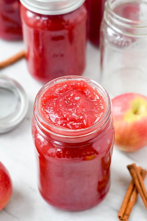 This shop has been compensated by Collective Bias, Inc. and its advertiser. All opinions are mine alone. #SKSHarvest #SeasonalSolutions #CollectiveBias Take advantage of the fall harvest by making this ruby-red cranberry applesauce and canning it in SKS Clear Glass Mason Jars to enjoy all winter long! Hover over this image to shop the jars I...Read More » Cranberry Applesauce, Cranberry Sauce From Can, Cranberry Applesauce For Canning, Cranberry Sauce Recipe With Apples, Cinnamon Apple Cranberry Sauce, How To Jazz Up Canned Cranberry Sauce, Canning Applesauce, Cranberry Apple Sauce, Canned Applesauce