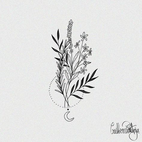 Botanical Lavender Tattoo, Rosemary Plant Tattoo, Jasmine Plant Tattoo, Rosemary Tattoo Design, Lavender Rosemary Tattoo, Rosemary And Lavender Tattoo, Rosemary Tattoos, Herb Tattoo Botanical Drawings, Salvia Tattoo