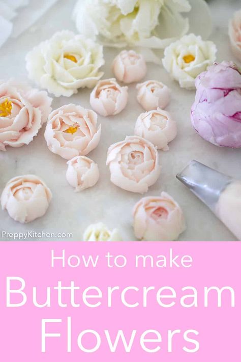 Making Icing Flowers, Spring Cake Ideas Flowers, Stiff Buttercream Frosting For Flowers, How To Make Flowers Out Of Icing, How To Make Frosting Flowers, How To Make Buttercream Flowers, Stiff Buttercream Frosting For Piping, How To Pipe Flowers, Buttercream Leaves