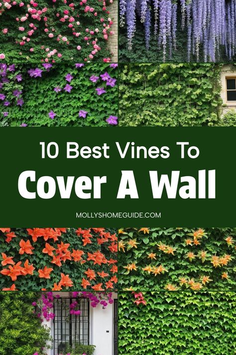 Enhance the beauty of your garden with the best vines to cover a wall. From Climbing Clematis to English Ivy, discover fast-growing plants that will transform your space into a lush oasis. Whether you're looking for trellis plants for your garden or cascading vines for a wall garden, these options will add depth and texture to any outdoor area. Explore these plants to cover a fence and wall, and watch as nature weaves its magic into your surroundings. Carolina Jessamine Vine, Wall Trellis Ideas, Clematis Trellis Ideas, Red Brick Colonial, Wall Climbing Plants, Climbing Clematis, Boston Ivy, Wall Trellis, Trellis Fence