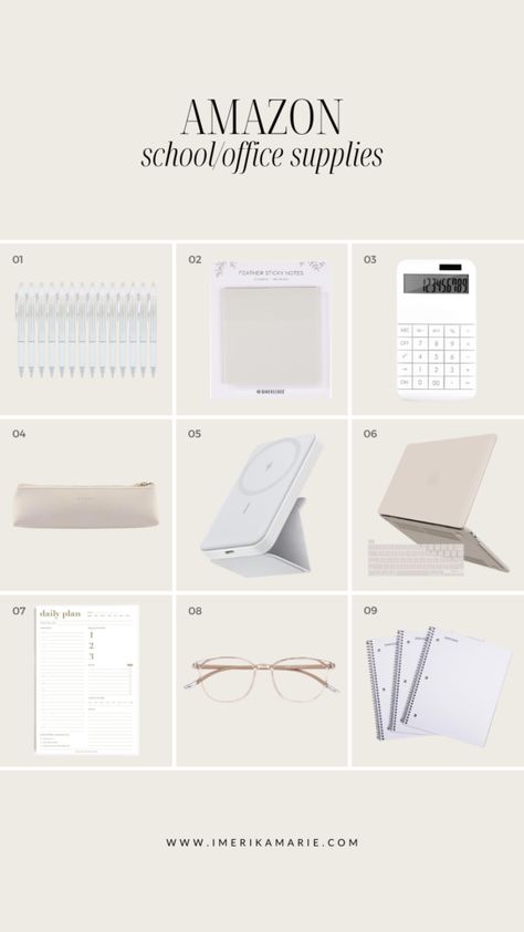 If you're going back to school or looking for new office must-haves, then here are some aesthetic school and desk supplies from Amazon. Erika Marie, Vintage Modern Decor, Office Mood Board, Work Vibes, Wellness Books, Aesthetic Office, Work Supplies, Aesthetic School, Stationary Supplies