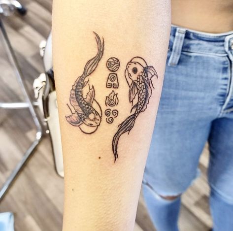 Air Nation Tattoo, Avatar Air Bender Tattoo, Earth Bending Tattoo, Water Bending Tattoo, Avatar The Last Air Bender Tattoo Ideas, Avatar Last Air Bender Tattoo, Avatar The Last Airbender Koi Fish Tattoo, Tattoo Ideas Avatar The Last Airbender, Water Bender Tattoo