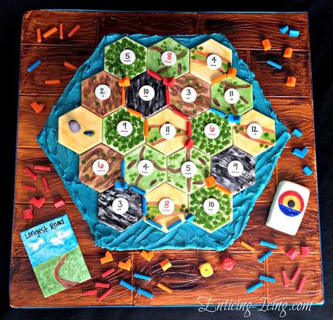 Catan Party, Game Night Snacks, Soccer Birthday Cakes, Cinnamon Buttercream, Board Game Party, Settlers Of Catan, Specialty Cake, Soccer Birthday, Shaped Cake