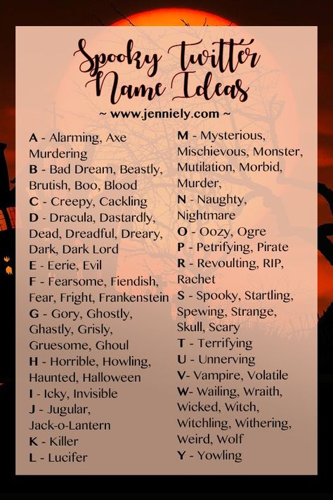 Spooky Twitter Name Ideas Twitter Names Ideas Creative, Halloween Usernames, Twitter Names Ideas, Halloween Party Names, Dark Names, Cute Usernames, Aesthetic Username Ideas, Funny Usernames, Girl Halloween Makeup