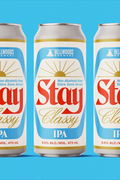 Doublenaut's packaging design for Stay Class IPA, a debut Non-Alcoholic IPA by Toronto's esteemed Bellwoods Craft Brewery, tastefully captures the essence of the traditional beer experience. Tasked with encapsulating the authentic taste of a beer that defies alcohol, Doublenaut embraced the simplicity and whimsy reminiscent of the 70s and 80s Stubby Bottles. Ipa Packaging Design, Retro Bottle Design, 80s Packaging Design, Chrome Packaging Design, Retro Label Design, Rtd Packaging Design, 70s Packaging Design, Vintage Can Design, Beer Can Packaging