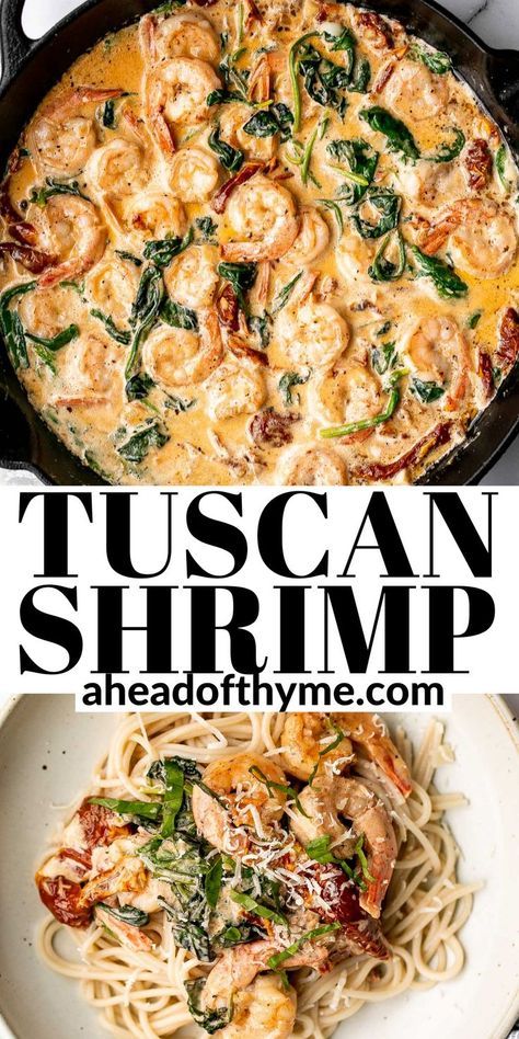 Creamy Tuscan Shrimp, Shrimp And Spinach, Tuscan Shrimp, Pasta With Shrimp, Shrimp Recipes Healthy, Shrimp Dinner, Shrimp Recipes For Dinner, Shrimp Recipes Easy, Shrimp Pasta Recipes