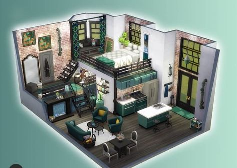 Sims4 Houses Ideas, The Sims 4 Building Ideas, The Sims 4 Houses Ideas, Sims Home Ideas, Sims House Inspiration, Sims 4 Loft, Casas The Sims Freeplay, Sims Building Ideas, Sims 4 Houses Layout