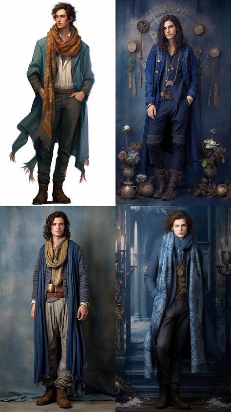 Magical Clothes Male, Wizard Male Character Design, Renfest Outfit Men, Modern Wizard Fashion Men, Mens Rennaisance Outfits, Modern Wizard Outfit, Mage Aesthetic Outfits, Witchcore Fashion Male, Dnd Wizard Outfit