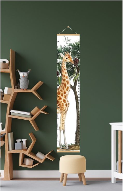 Giraffe height chart, personalised Safari growth chart, Boho jungle playroom, gender neutral kids room decor, baby 1st birthday gift. Animal Jungle Playroom, Baby 1st Birthday Gift, Baby Safari Nursery, Gender Neutral Kids Room, Neutral Kids Room, Jungle Nursery Decor, Kids Growth Chart, Safari Theme Nursery, Natural Nursery