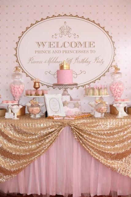 Gold Dessert, Princess Theme Birthday Party, Party Deco, Gold Baby Showers, Baby Shower Princess, Princess Theme, Princess Birthday Party, Gold Birthday, Gold Party