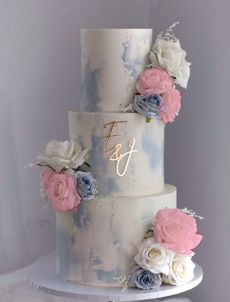 Dusty Blue And Pink Wedding Cake, Wedding Cakes Dusty Blue, Fitzsimmons Wedding, Pink And Blue Wedding Cake, Dusty Blue Cake, Dusty Blue Wedding Cake, Wedding Cake Dusty Blue, Blush Pink Wedding Cake, Pastel Wedding Cakes