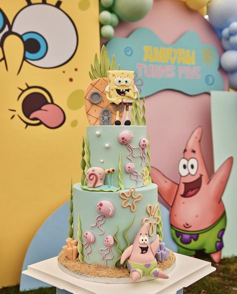 Spong Bob Birthday Party, Girls Spongebob Birthday Party, Sponge Bob Birthday Party, Spongebob Cake Ideas, Girl Spongebob Birthday Party, Sponge Bob Birthday Party Ideas, Sponge Bob 25 Birthday Cake, Girly Spongebob Birthday, Sponge Bob Birthday