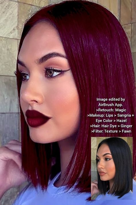 Burgundy Hair Hazel Eyes, Sangria Hair Color, Hair Dye Ginger, Cherry Wine Hair Color Burgundy, Hazel Hair, Pelo Color Vino, Color Uva, Wine Hair Color, Magic Makeup