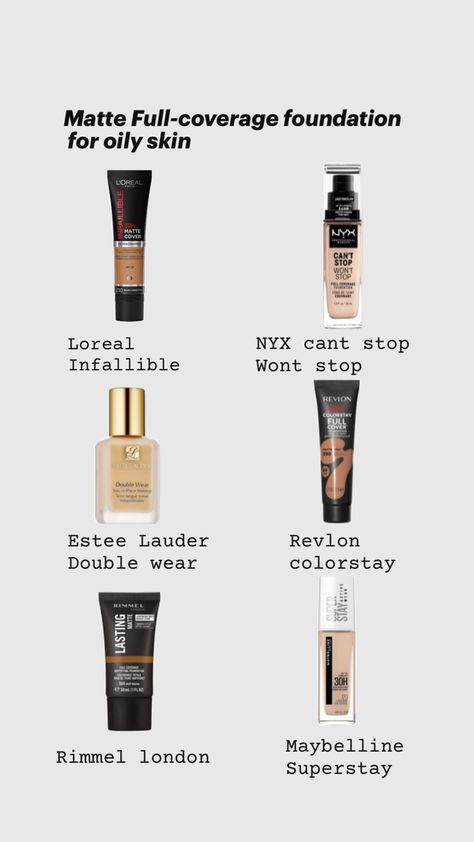 Oily skin friendly foundation Best Matte Foundation For Oily Skin, Makeup For Oily Face, Best Makeup Products For Oily Skin, Foundation Oily Skin, Best Matte Foundation, Full Coverage Drugstore Foundation, Best Foundation For Oily Skin, Oily Skin Makeup, The Best Foundation