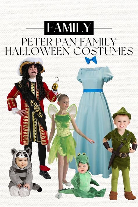 Easy Diy Family Halloween Costumes, Wendy Peter Pan Costume, Diy Peter Pan Costume, Peter Pan Halloween Costumes, Diy Family Halloween Costumes, Tinkerbell Halloween Costume, Wendy Costume, Peter Pan Halloween, Costumes For Family