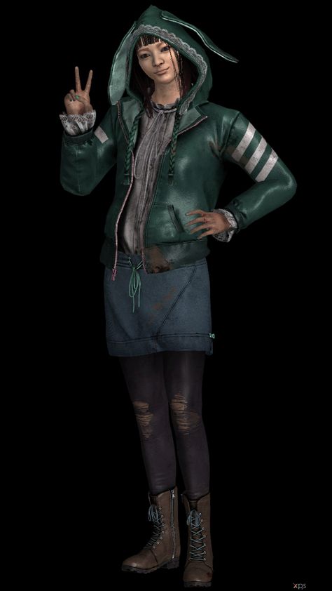 Dbd image of the green bunny skin for Feng Min Dbd Outfits, Bunny Feng Min, Feng Min Dbd, Dbd Cosplay, Feng Min, Green Bunny, Woman Character, Animal Crossing Fan Art, Horror Villains