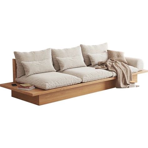 JASIWAY Cotton Line Beige Sofa With Wood Frame - Bed Bath & Beyond - 36951985 Japandi Sofa, Japanese Sofa, Japanese Style Living Room, Sofa With Wood, Japandi Furniture, Studio Sofa, House Sofa, Sofa Design Wood, Heal Yourself