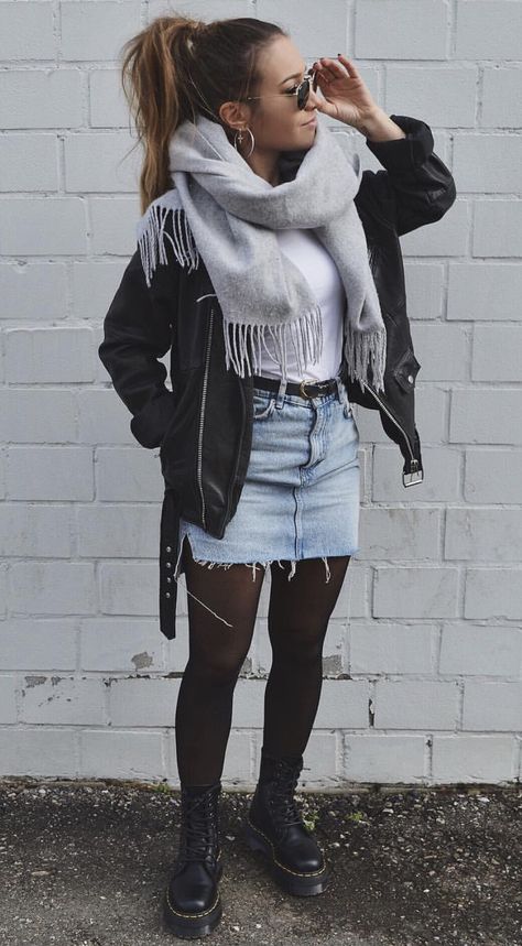 Ootd Pinterest, Rok Outfit, Anna Campbell, Denim Skirt Outfits, Casual Winter Outfits, Edgy Outfits, Winter Fashion Outfits, Looks Vintage, Winter Looks