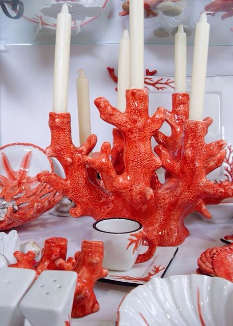 Coral Pottery, Coral Candle Holder, Coral Chandelier, Coral Clay, Surf Room Decor, Coral Decor, Coral Art, Witch Diy, Red Decor