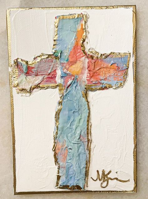 Biblical Canvas Painting Ideas, Acrylic Cross Painting, Diy Christian Painting, Christian Textured Art, Heavy Texture Painting, Painted Crosses On Canvas, Faith Paintings Canvas, Cross Painting Ideas, Easter Paintings On Canvas