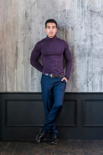 Stylish young man leaning on grey wall with his hand in pocket | Free Photo Standing Against Wall Pose Reference, Man Leaning Against Wall Reference, Leaning Against Wall Pose Reference, Hands In Pocket, Mens Photography, Hand In Pocket, Leaning Against Wall, Men Standing, Drawing Models